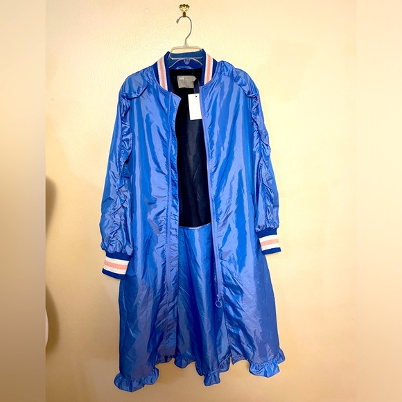 ASOS NWT Blue Parachute Parka Y2K/90s Jacket Ruffle Sleeves Long Shiny sz 8 - Picture 8 of 14